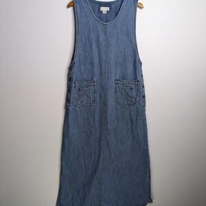 Vintage Denim Maxi Dress with front Pockets Size Small 90s 100% Cotton